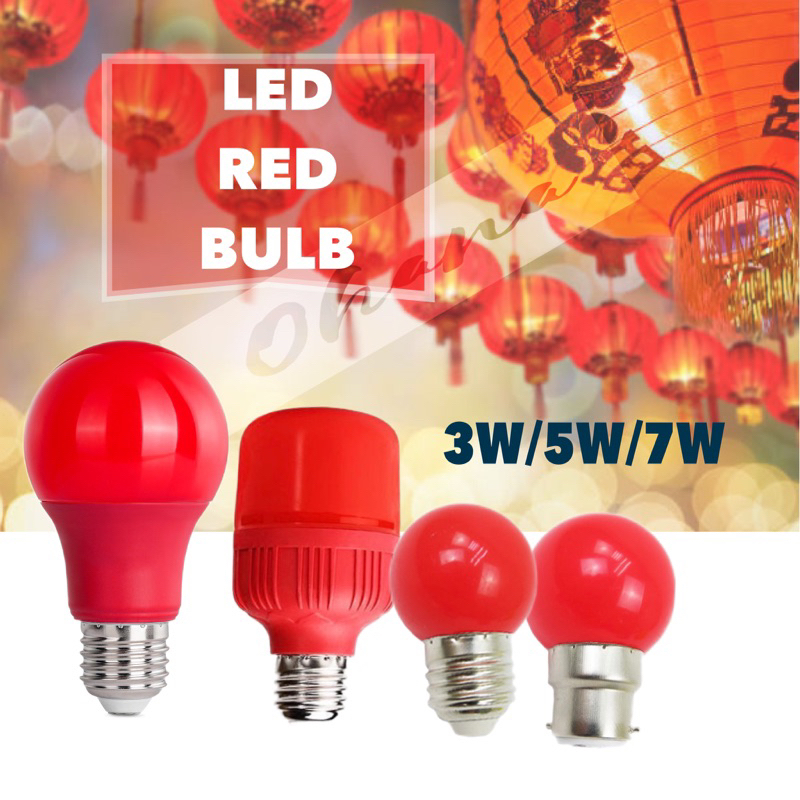 LED RED BULB E27 B22 3W/5W/7W LAMPU MERAH RAYA HIASAN DECORATION MENTOL ...
