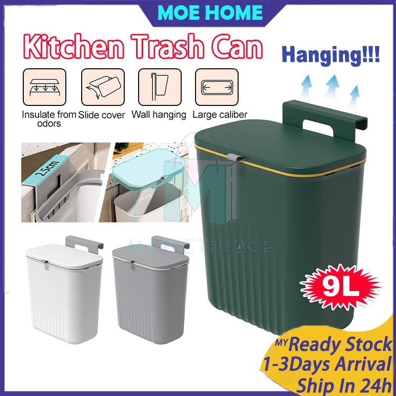 Upgraded Hanging Trash 9L Can Kitchen Dustbin Rubbish Bin Cabinet Door ...