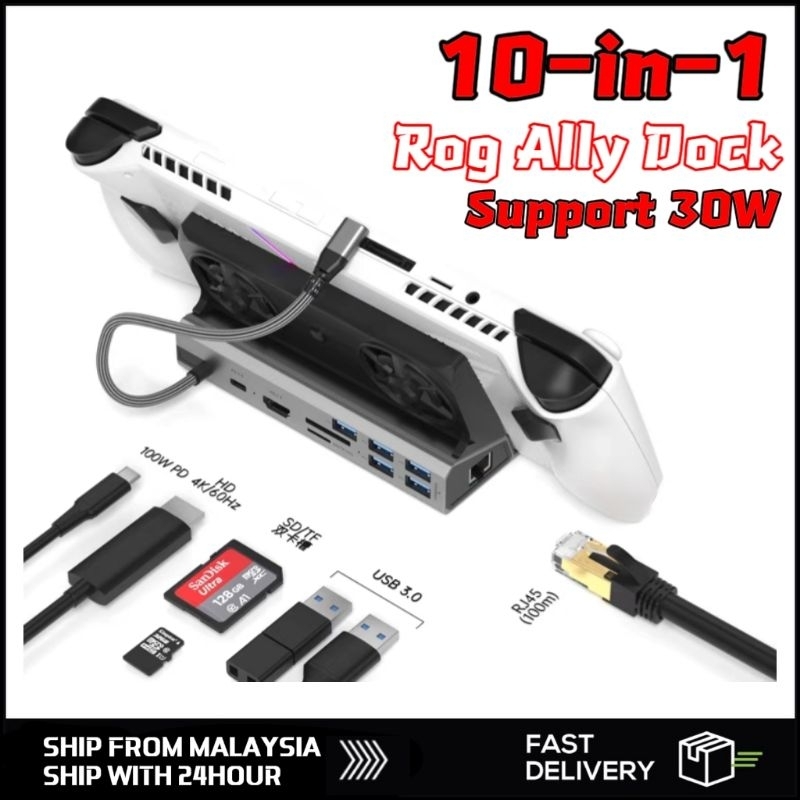 Rog Ally x 10in1 Dock Support 30w Turbo Mode 100w PD Charge 4K 60hz Docking Station for Rog