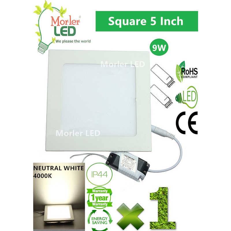 9W 5 Inch LED Recessed Round / Square Panel Light Downlight Ceiling ...