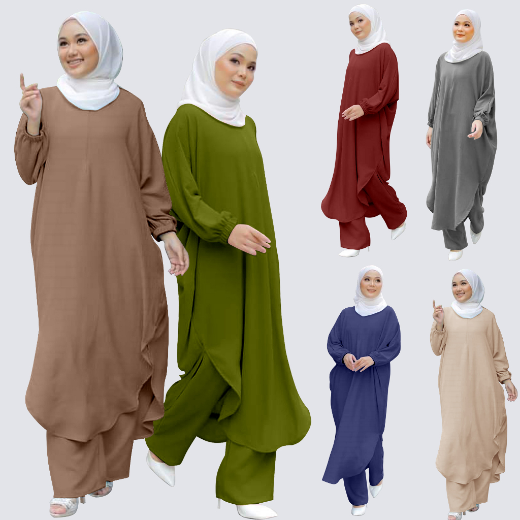 Suit Muslimah Suit Long Baju Blouse Dan Palazo Seluar Viral Suit Poket