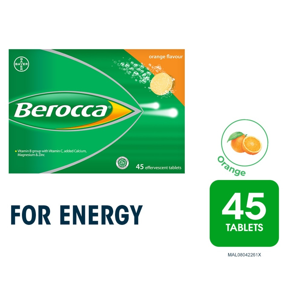 BEROCCA Effervescent Tablets Vitamin B+C Orange/Mango 45's / 30's / 15 ...