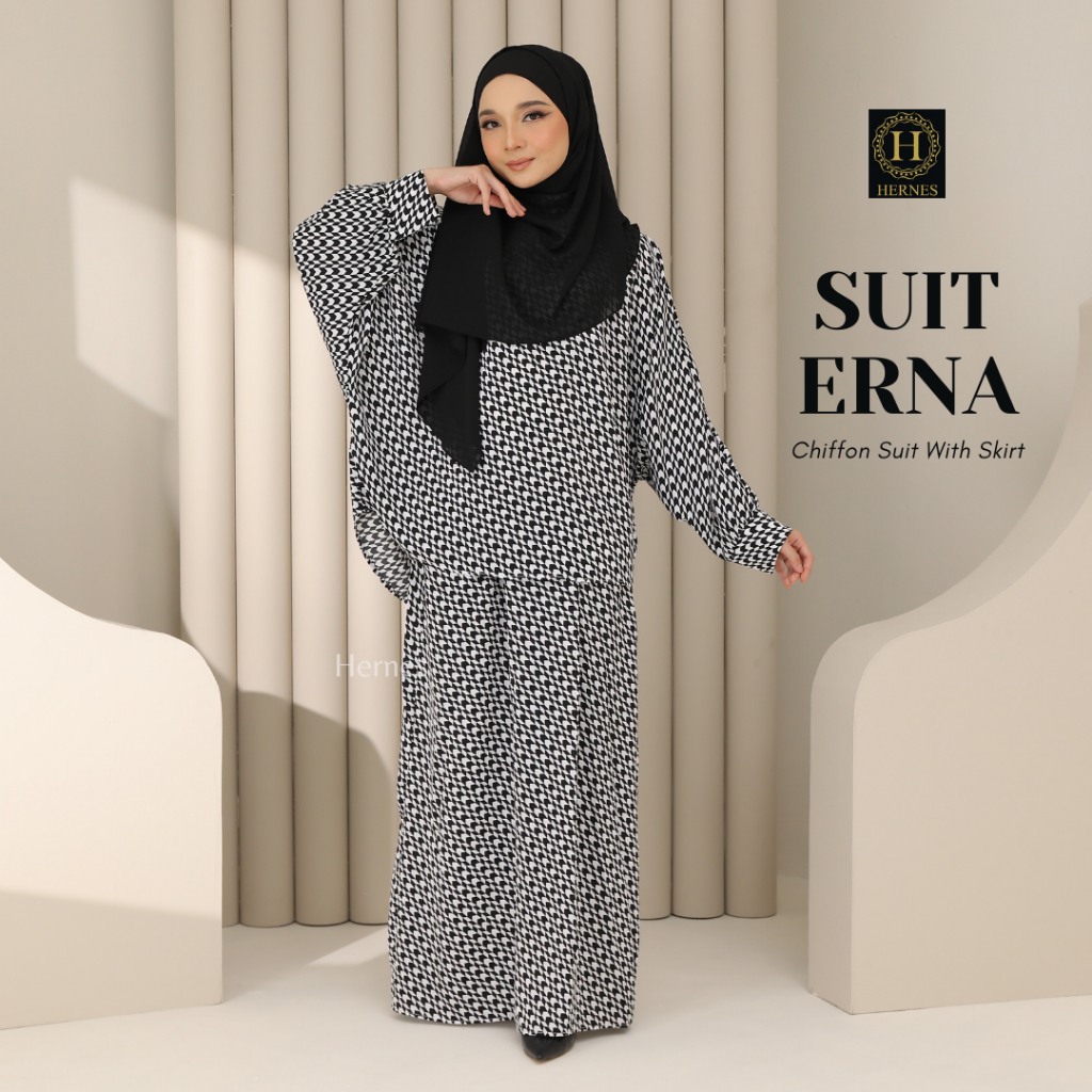 HERNES NEW SUIT ERNA SET BLOUSE WITH SKIRT FREE SIZE MUSLIMAH WEAR ...