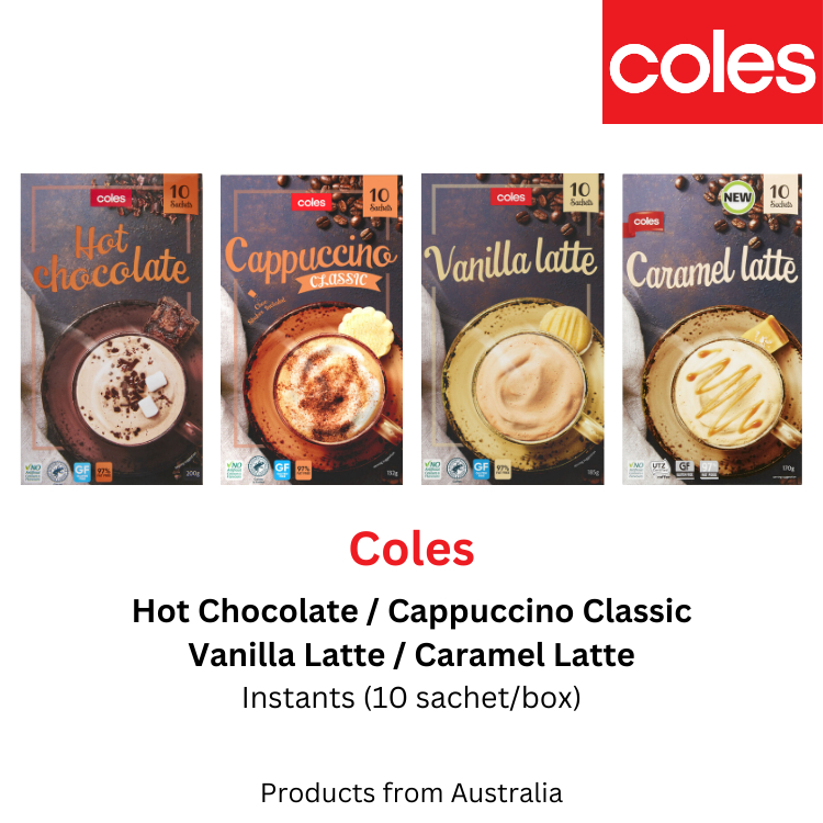 Coles Instant Cappuccino Classic / Hot chocolate / Vanilla Latte