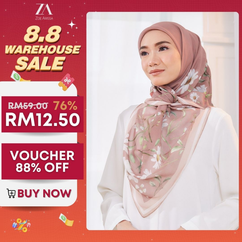 Zoe ARISSA TUDUNG BAWAL SHAWL PRINTED Yasmin Square Hijab Cotton Field ...