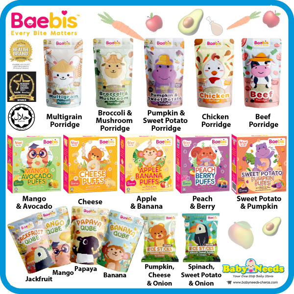 Baebis Organic Baby Rice Biscuit Puffs/Porridge/Fruits Qube | Shopee ...