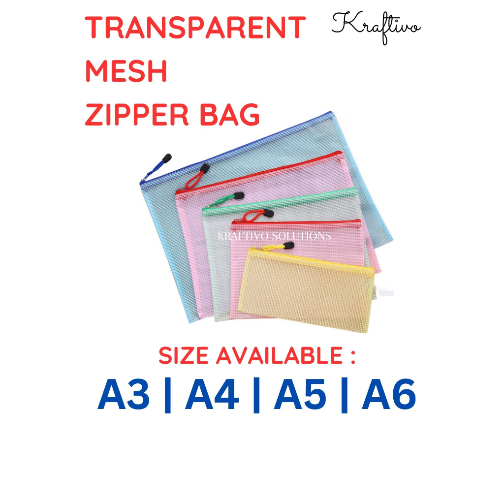A3 mesh pouch with zipper outlet