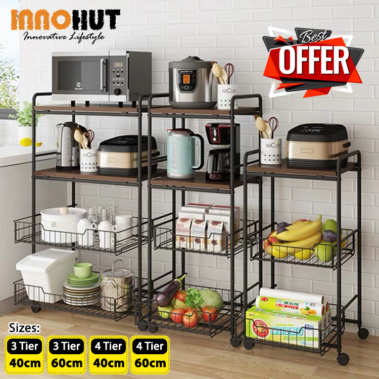 Innohut Powder Coated Metal Kitchen Rack with Wheel Trolley Rack Drawer ...