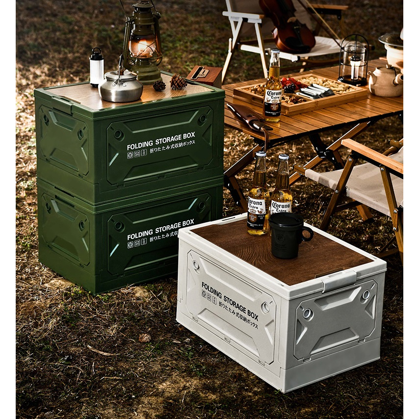 5 Door Folding Storage Box Camping with Wooden Lid Outdoor Car Storage ...