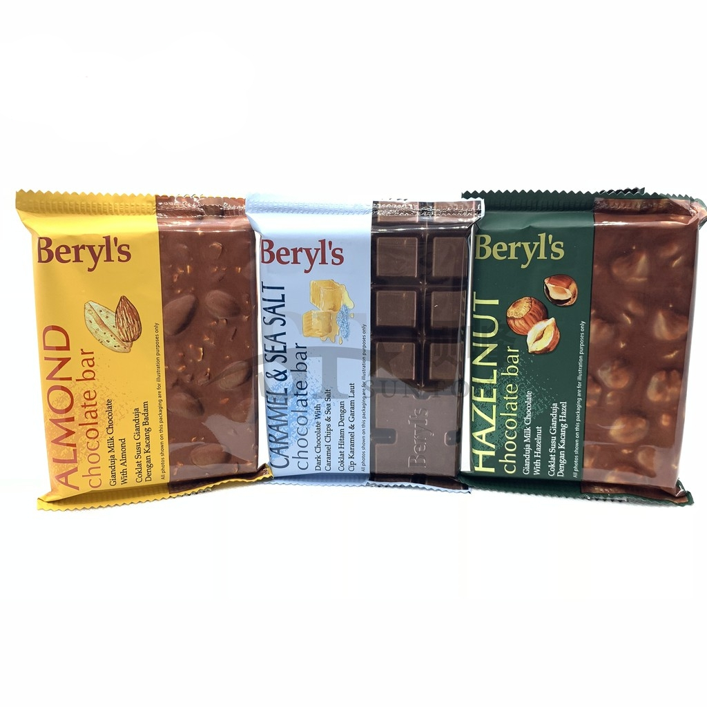 Beryl's Bar Almond Caramel & Sea Salt Hazelnut Chocolate 100g Halal 杏仁 ...