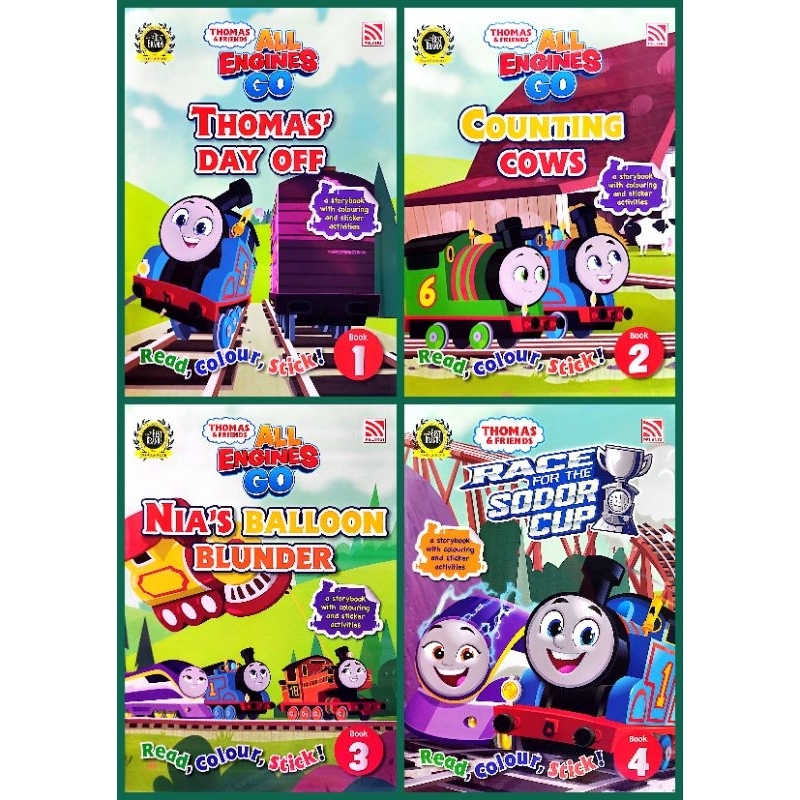 THOMAS & FRIENDS ALL ENGINES GO - READ, COLOUR, STICK ! ( A STORYBOOK ...