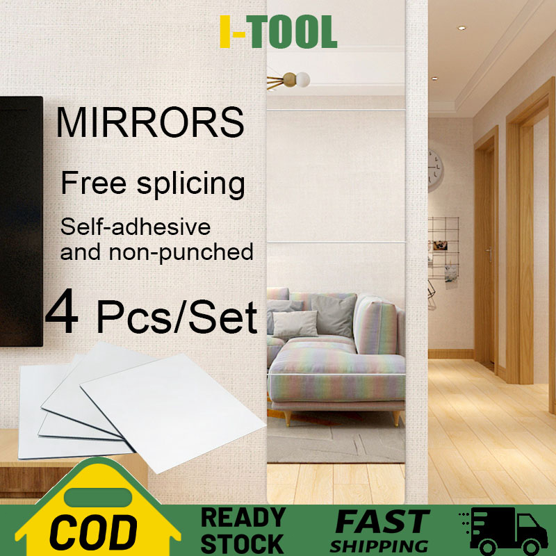 4 Pcs Set Mirror Wall Mirror Self Adhesive Mirror Wall Mounted Mirror ...
