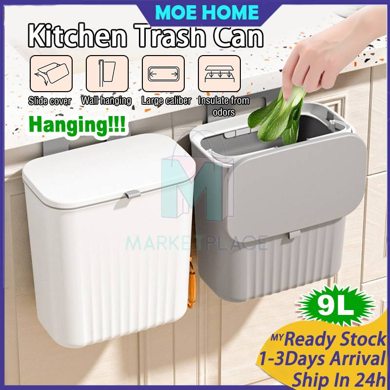 Hanging Trash Can 9L Kitchen Wall Mounted Trash Can Cabinet Door ...