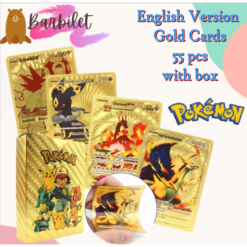 55 pcs gold pokemon cards Watch Unboxing Ultra Rare 55 PCs Pokemon Golden Cards V Vmax DX GX on  Amazon Live