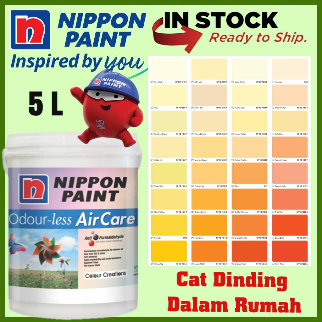 SINAR 5L Nippon Paint ODOURLESS AIR CARE INTERIOR WASHABLE PAINT /CAT