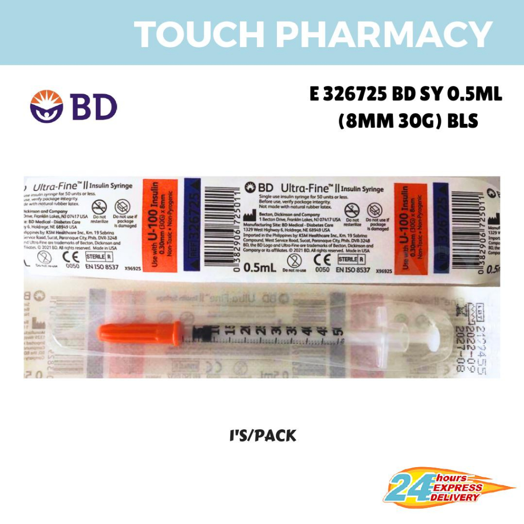 BD E326725 SY 0.5ML (8MM 30G) Blister Pack Syringes 1's/PACK Shopee