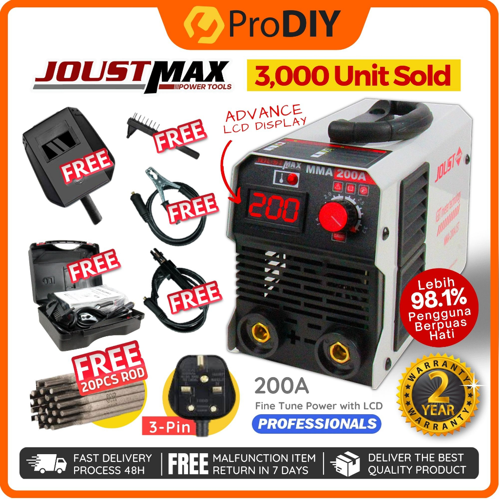 PRODIY JOUSTMAX MMA-200A IGBT Inverter Mesin Welding Mini Welding ...