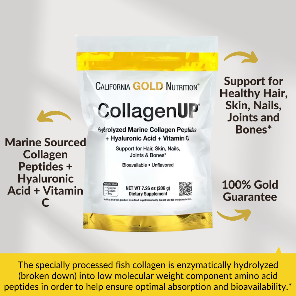 California Gold Collagen UP 5000, Marine Collagen Peptides, Hyaluronic ...