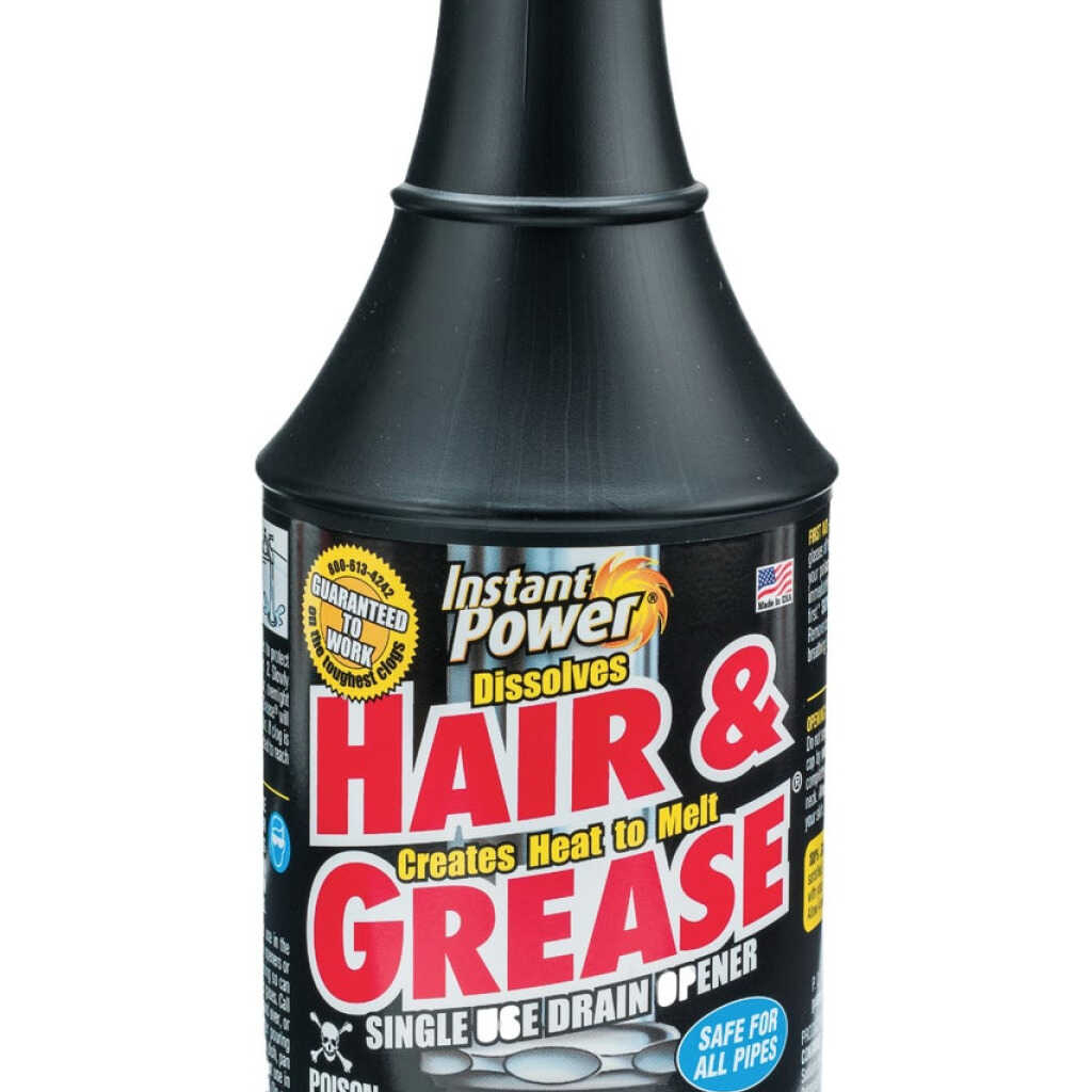 Instant Power Hair and Grease Drain Opener, Liquid Drain Cleaner and