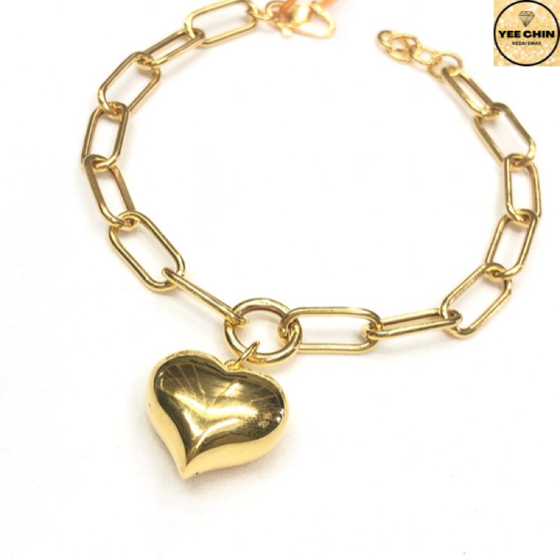 Yee Chin Emas 916 Rantai Tangan Design Paper Clip Gantung Love