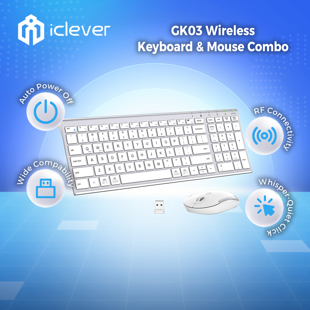 iClever GK03 Wireless Keyboard & Mouse Combo 2.4G Portable Wireless