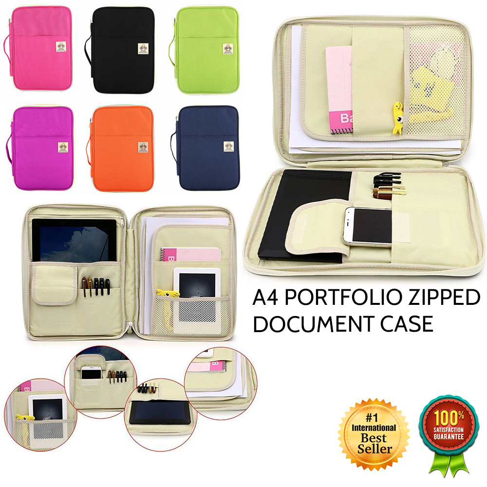 MultiPocket Document Case A4 Zip Portfolio Bag , Professional A4 size