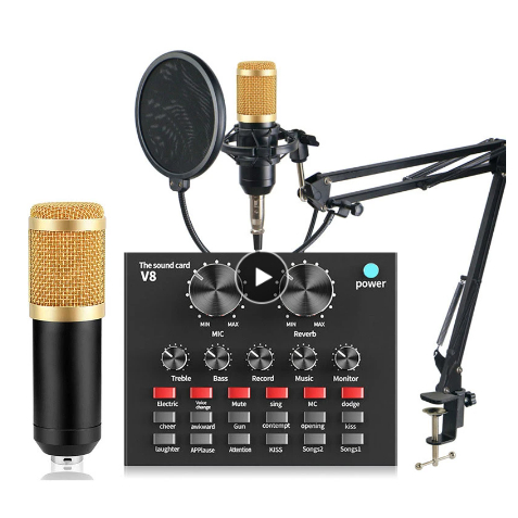 BM800 Microphone Studio Recording Kits Condenser Mic with V8 Sound Card ...