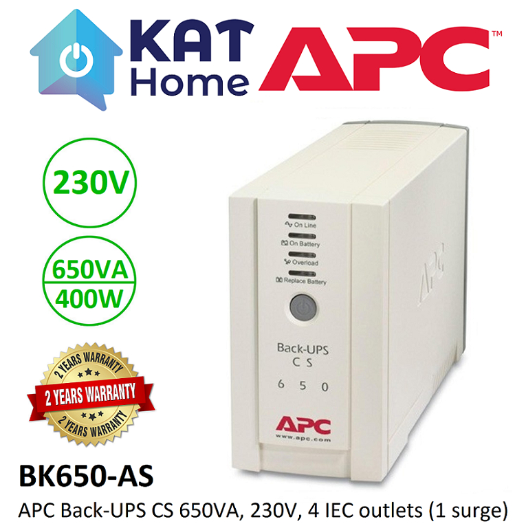 APC UPS BK650-AS 650VA, 400W, 230V BACK-UPS AVR WITH BATTERY BACKUP ...