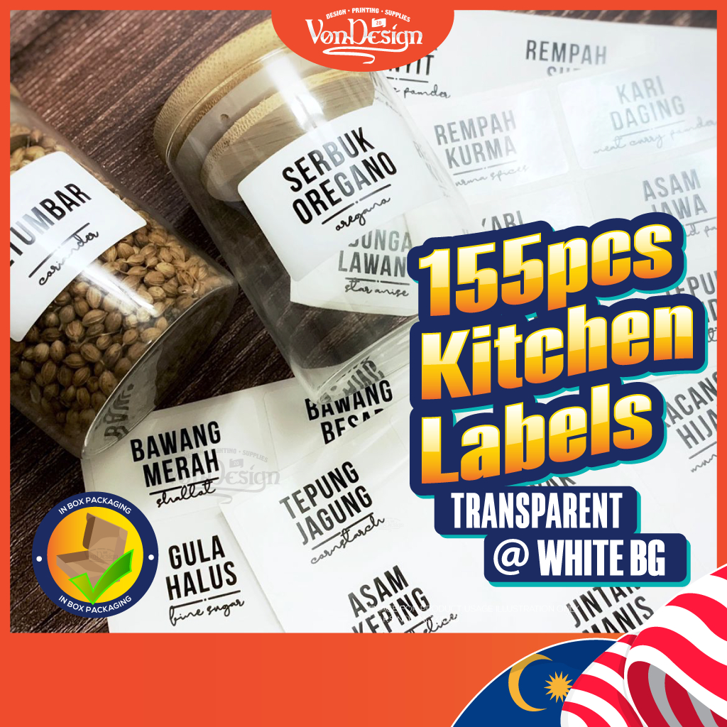 155pcs combo READYMADE/CUSTOM KITCHEN LABEL WATERPROOF STICKER DAPUR