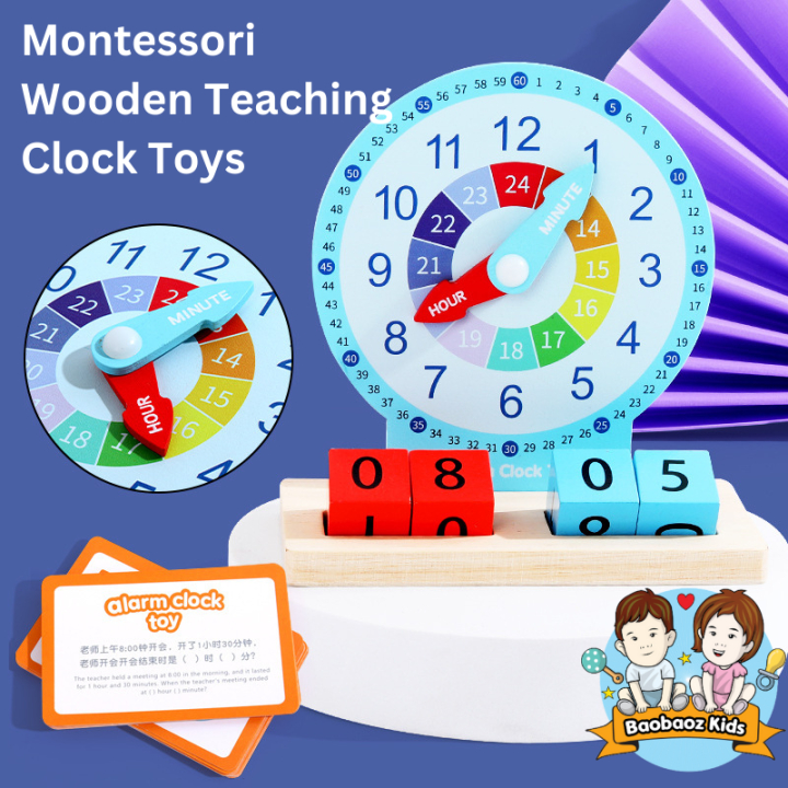 ToyBtoys Montessori Wooden Teaching Clock Toys Kids Time Learning