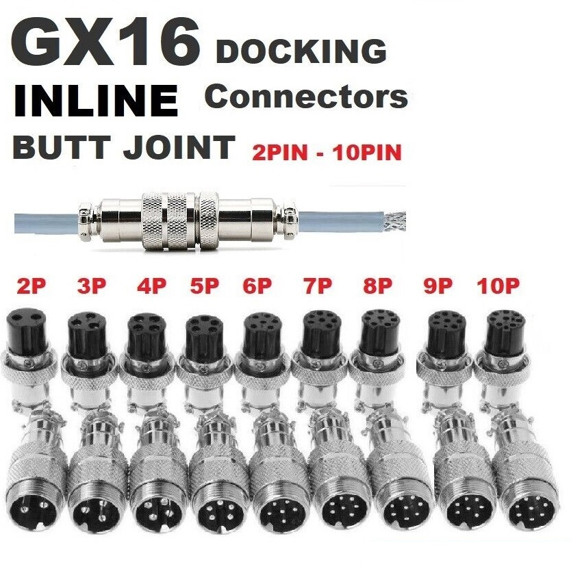 Aviation Inline Plug Male & Female Wire Panel Metal Connector 16mm 2~10 ...