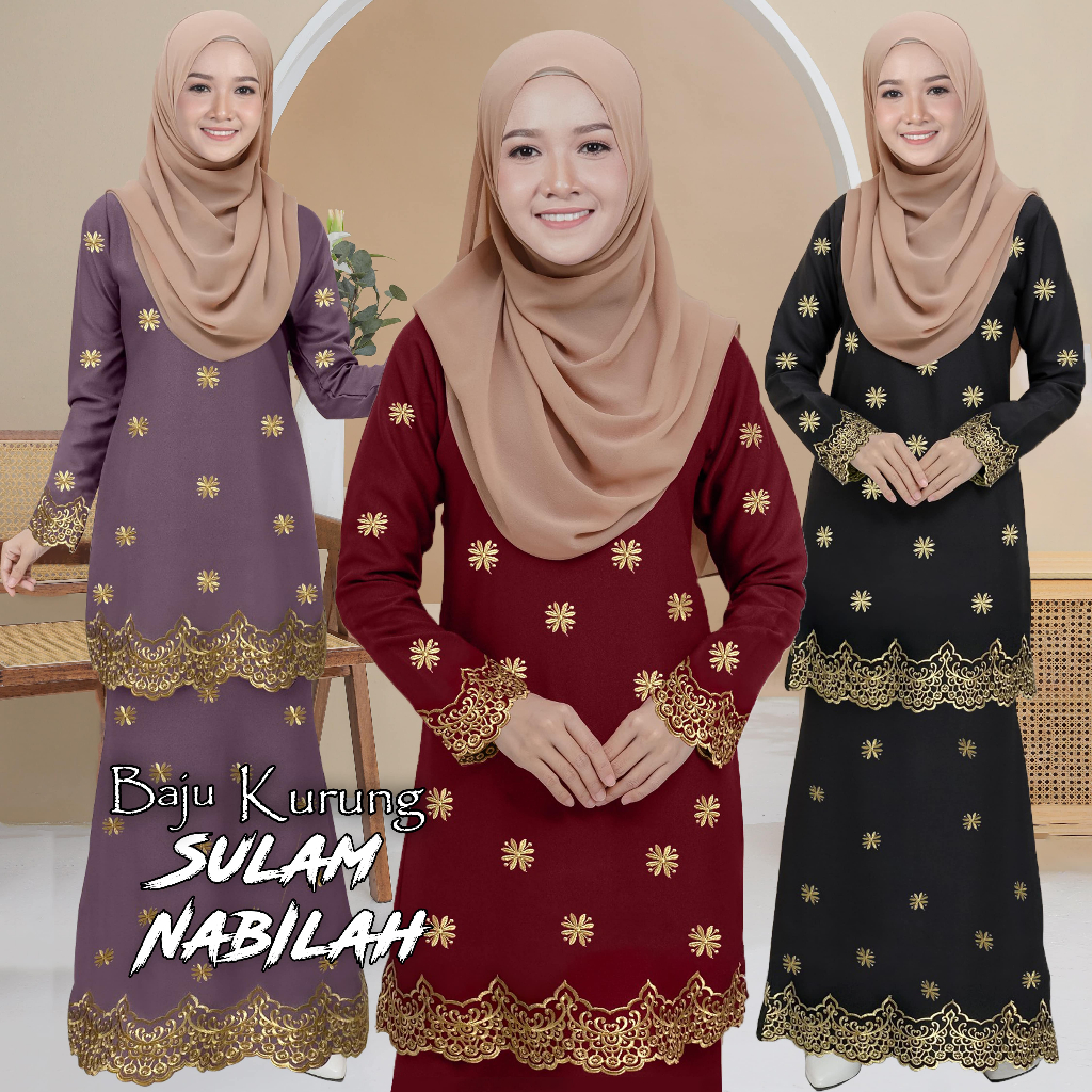 Baju Kurung Sulam Nabila Embroidery Cotton Baju Raya 2023 Exclusive By