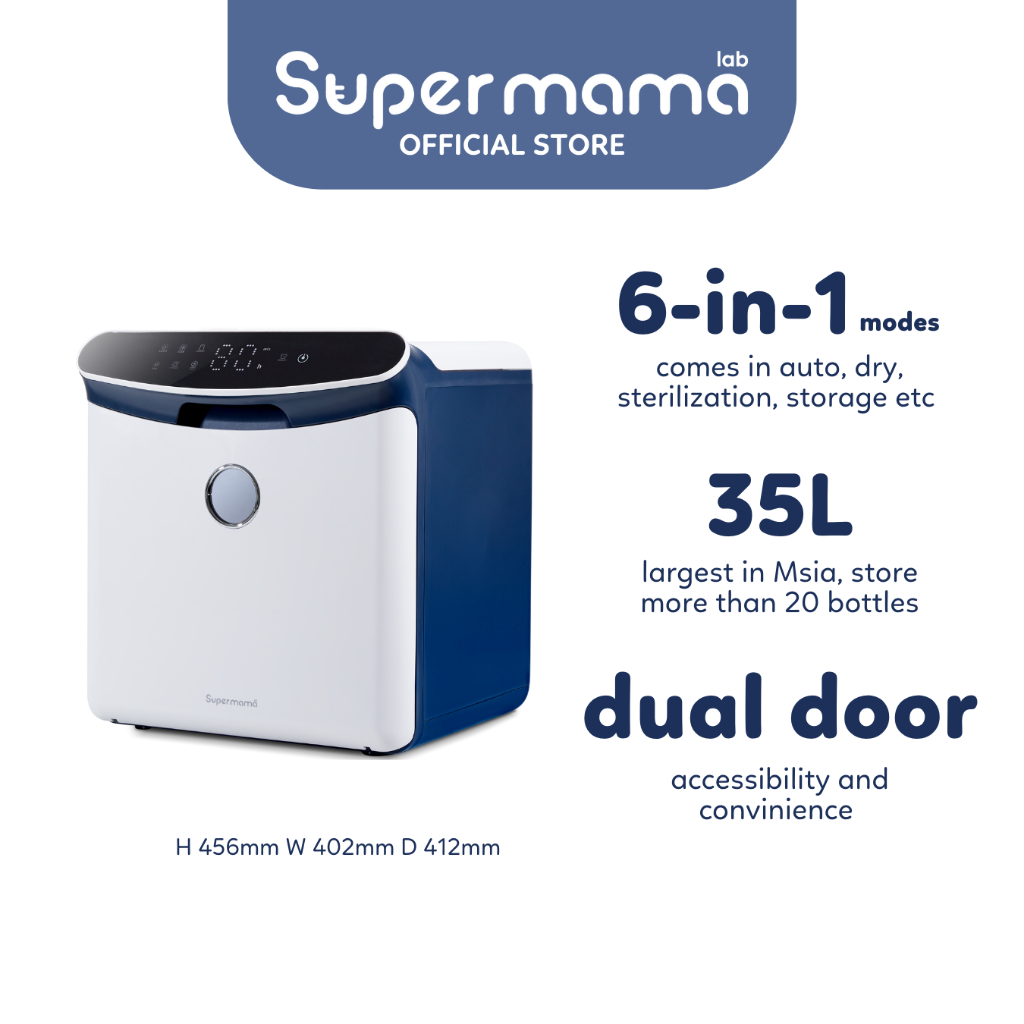 Supermama Lab UV Max Sterilizer 35 litres Stores 20 bottles