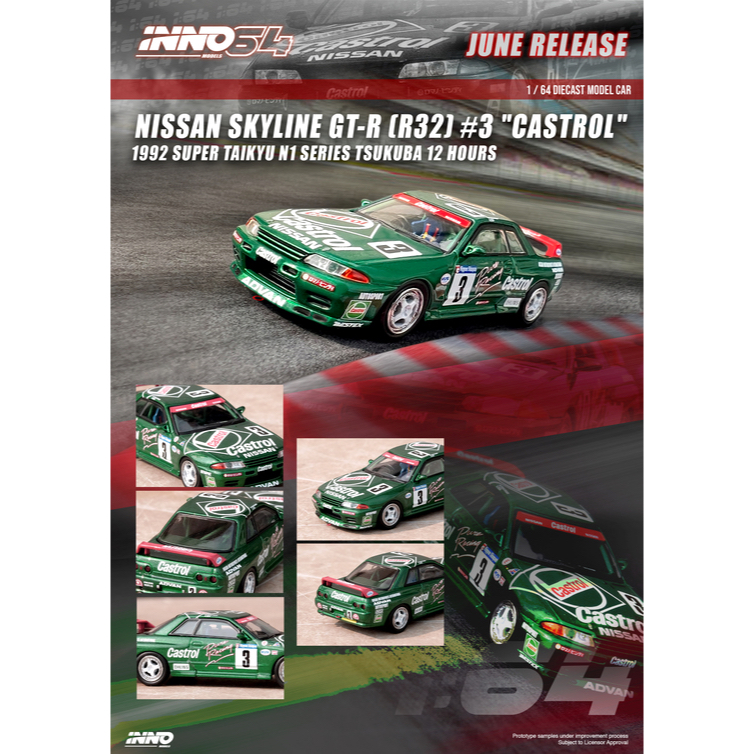 INNO MODELS INNO64 1/64 NISSAN SKYLINE GT-R R32 3 CASTROL SUPER TAIKYU ...