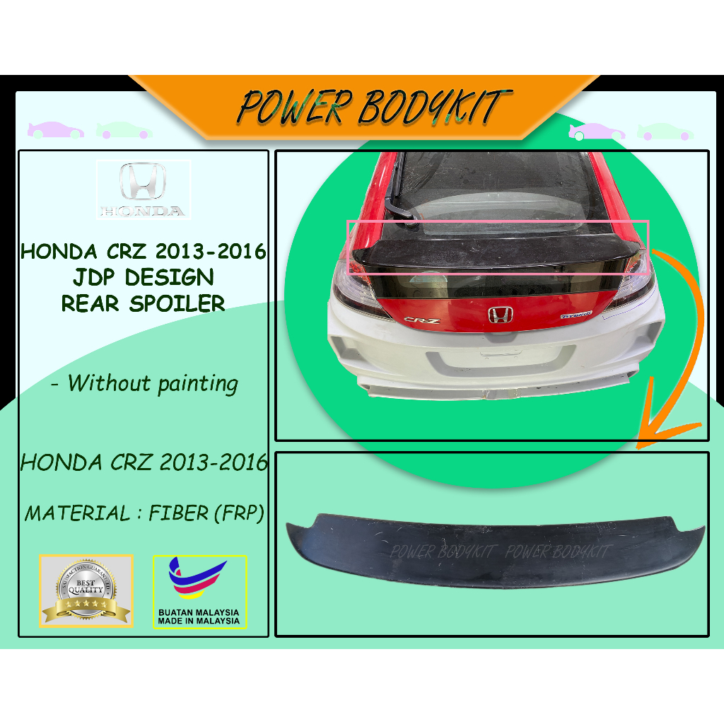 Honda CRZ 2013-2016 JDP Ducktail Spoiler Short Spoiler 2013 2014 2015 ...