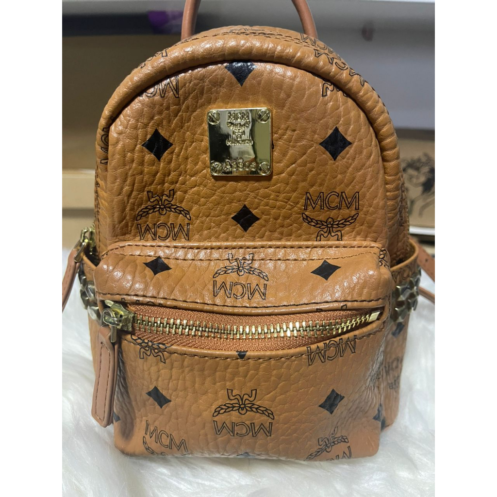 MCM Fashion Gold Super Mini Stark Visetos Bebe Boo Backpack