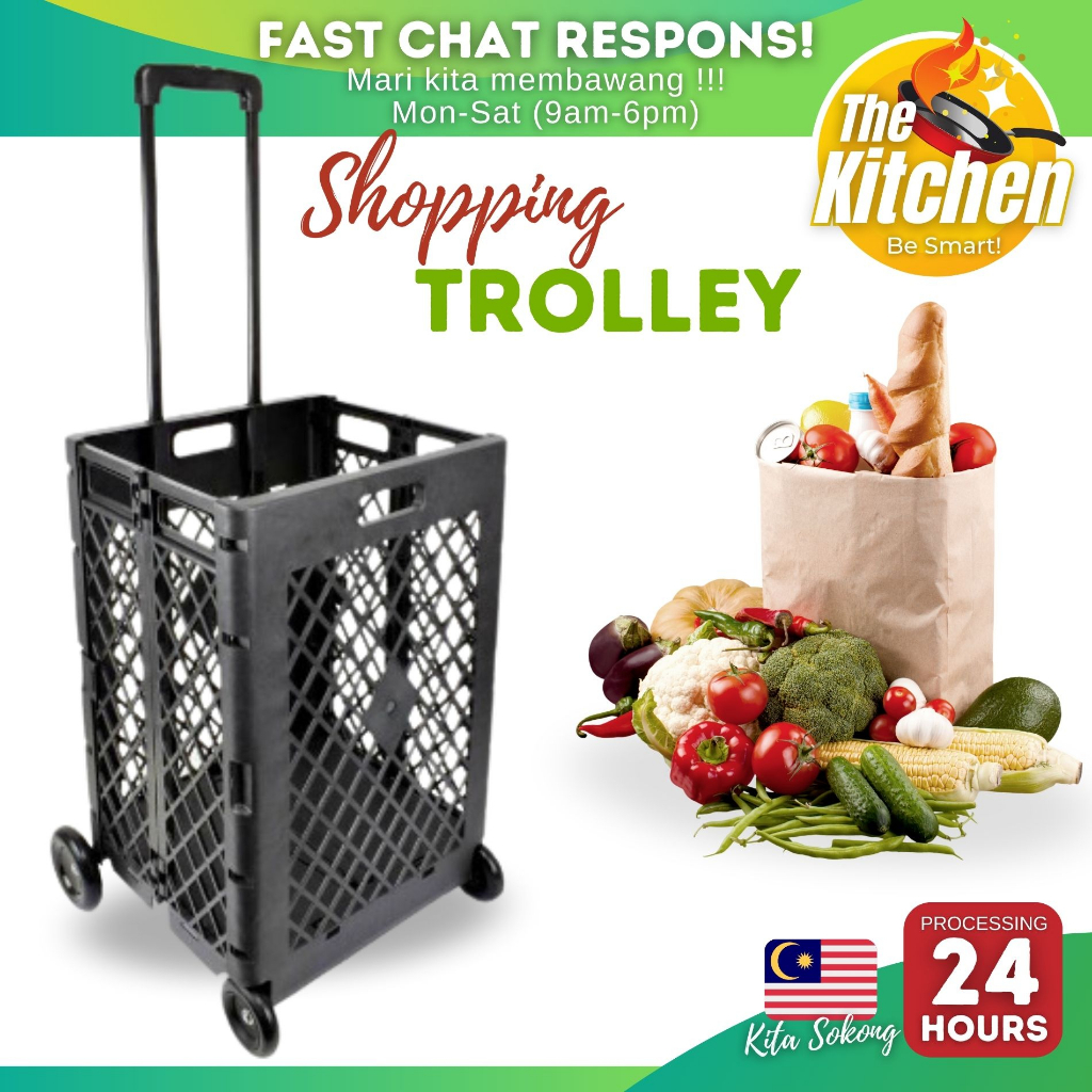 PRO T PVC Foldable Shopping Trolley Four Wheeled Trolley Hand Cart