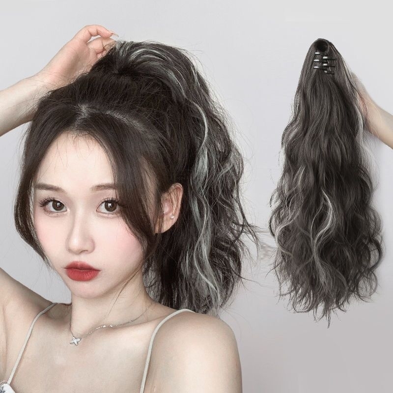 Wig Ponytail Highlight Water Ripple Big Wave High Ponytail Braid Female ...