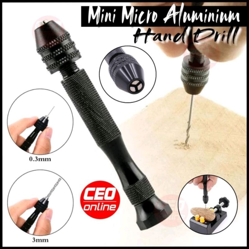 CEO Mini Micro Aluminum Hand Drill With Keyless Chuck HSS Steel Twist ...