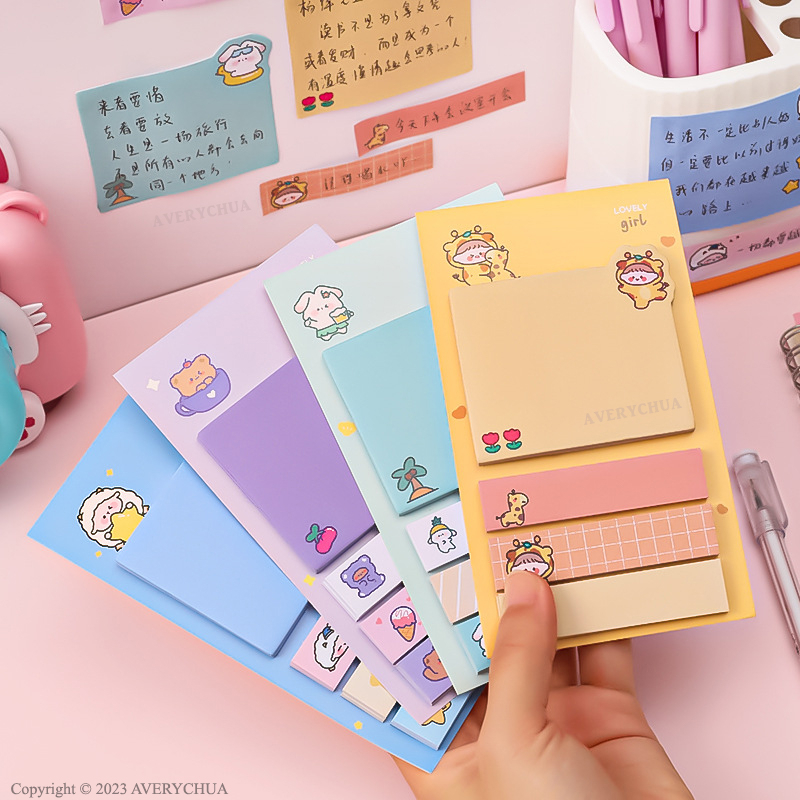 卡通便利贴 Cartoon Sticky Notes 可粘贴索引贴可爱学生ins少女心标记留言办公分类记事N次贴 Cute Flag Memo ...