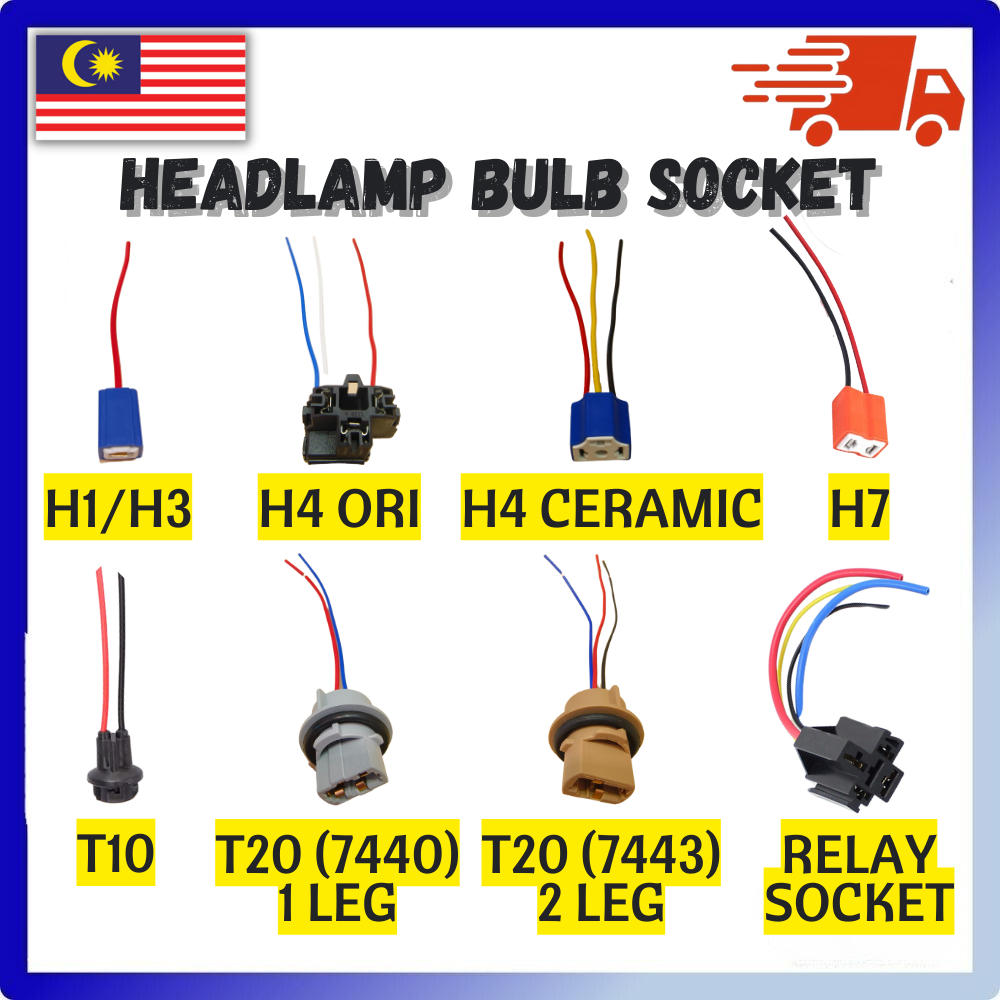 GBS CAR LED CAR HEADLIGHT BULB SOCKET ADAPTER WIRING HARNESS H1 H3 H4 ...