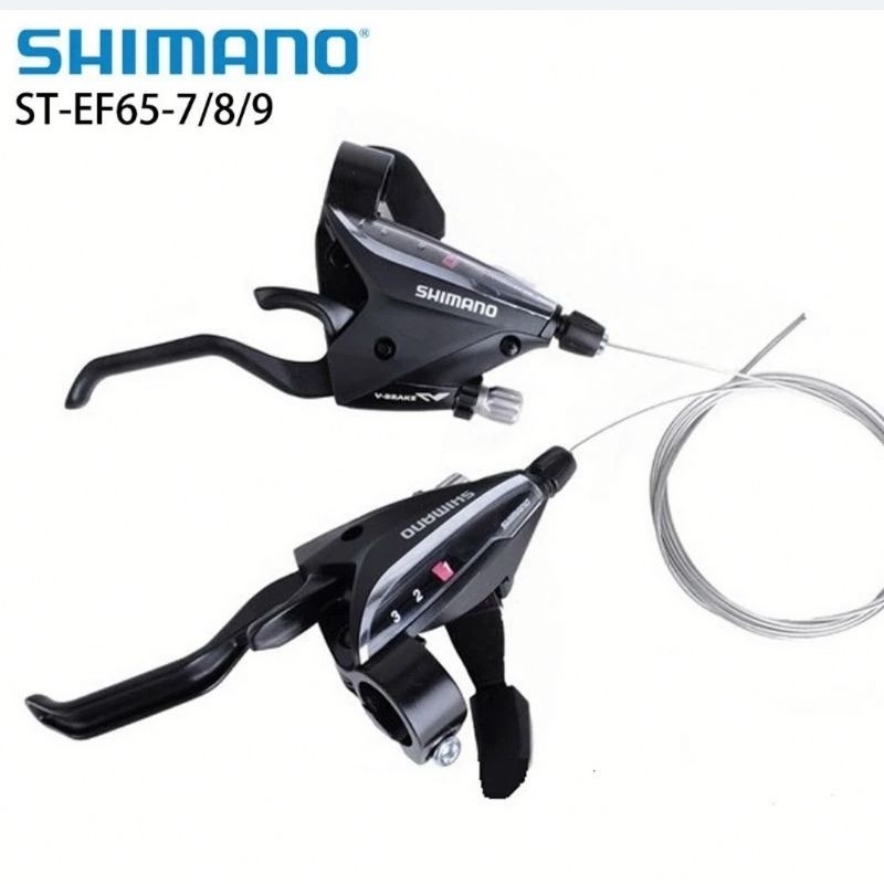 Jeu De Poignées/vitesses Shimano ST-EF65 – 3 Vitesses + Freins V-Brake – Noir (VTT)
