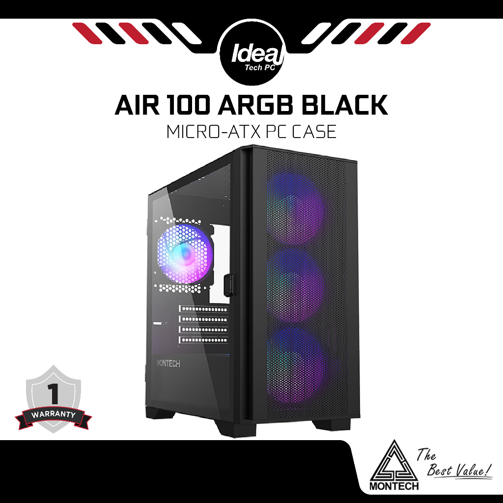 Montech AIR 100 ARGB Black | Micro-ATX | 4 x ARGB Fan | Mesh Front ...