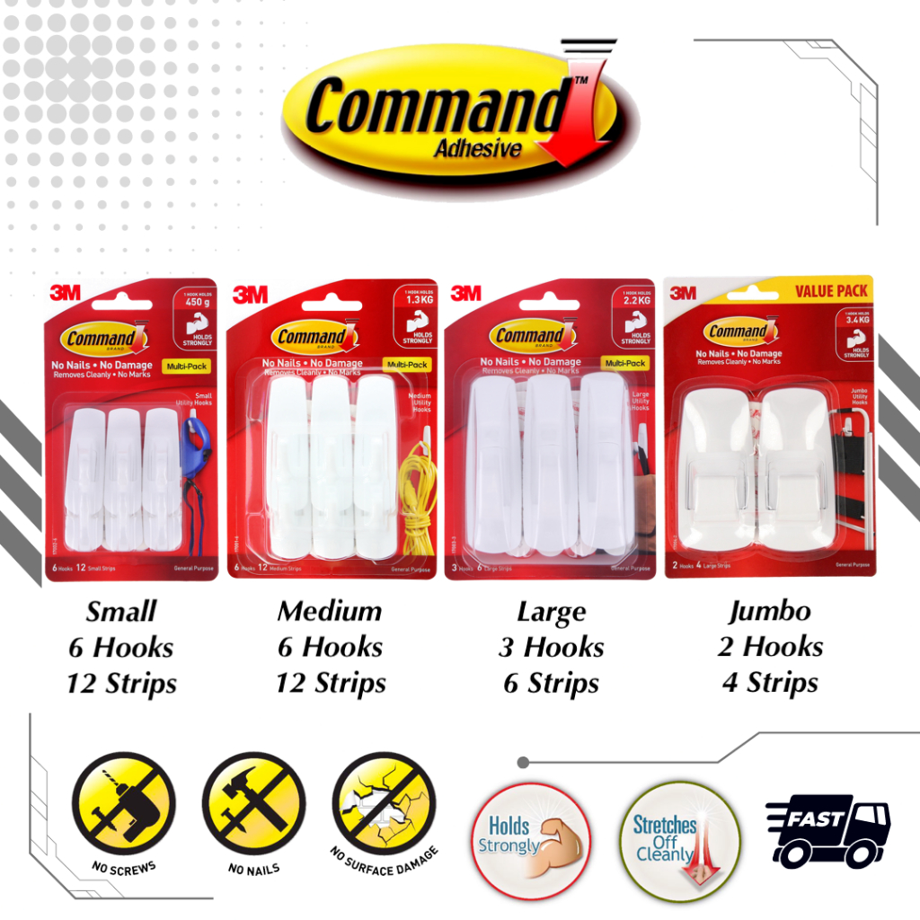 (Value Pack) 3M Command Utility Hooks (Small / Medium / Large / Jumbo
