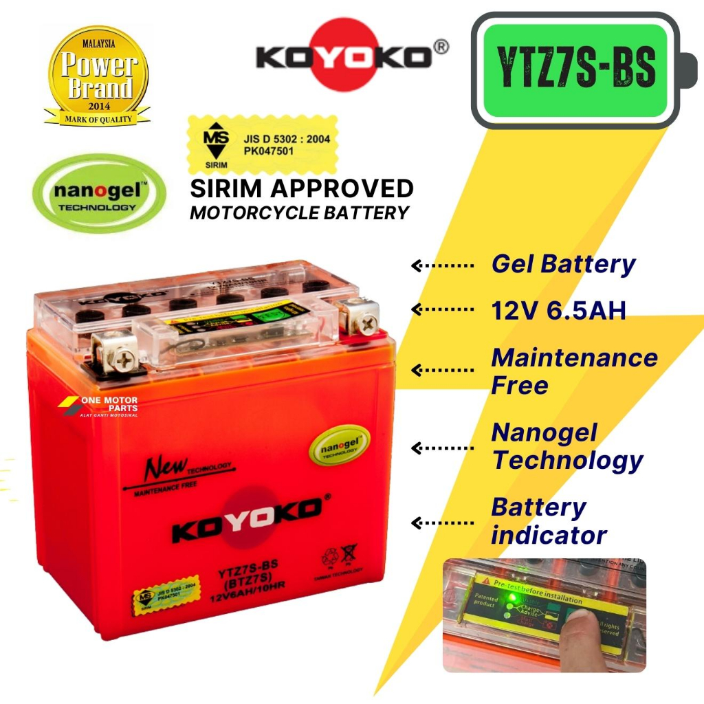 Suzuki Belang R150/GSXR150/GSXS150/Raider R150 Motorcycle Battery Koyoko Nanogel YTZ7SBS