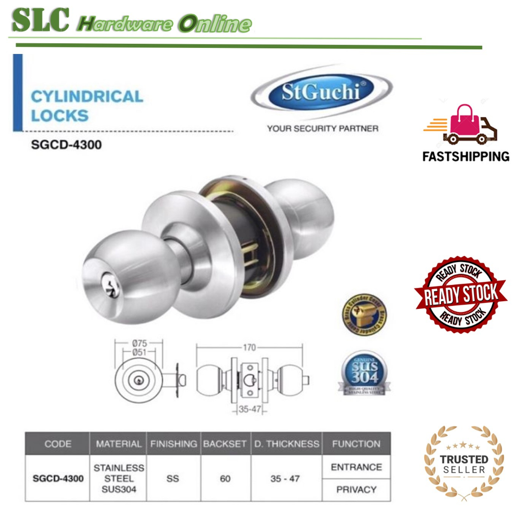 TOMBOL St GUCHI SGCD-4300 Cylindrical Door Lock Stainless Steel Round ...