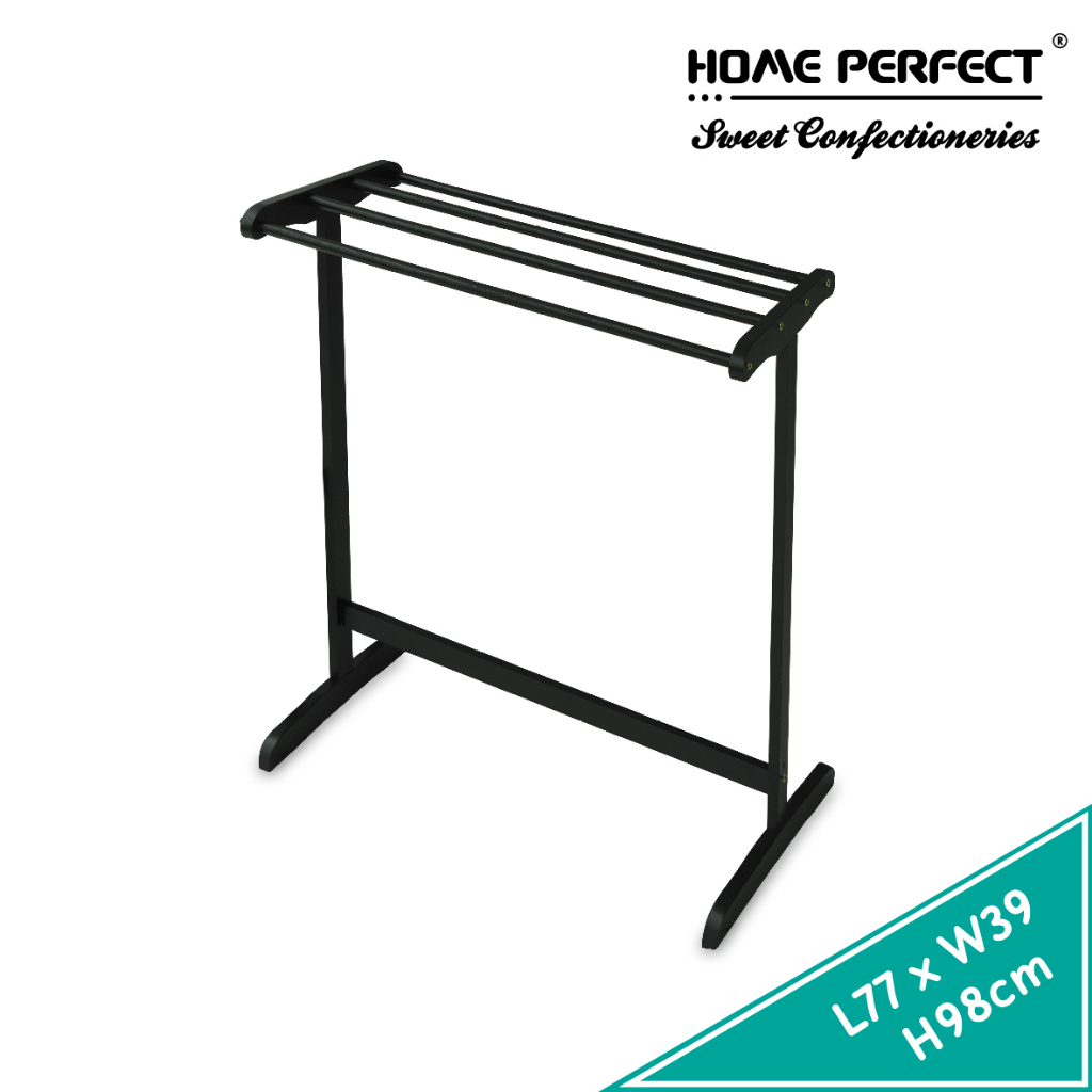 HOME PERFECT 4 Bars Wood Clothes Laundry Towel Hanger Stand Drying Rack ...