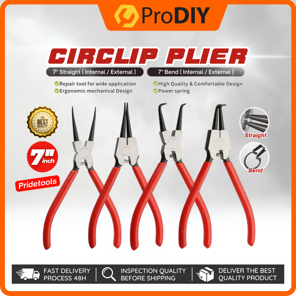 PRIDETOOLS 7" / 175mm Circlip Plier Straight Internal External Bend
