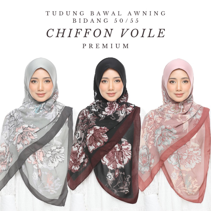 Tudung Bawal Chiffon Voile Fareha Bidang 55 Bidang 45 Serelum Sarung ...