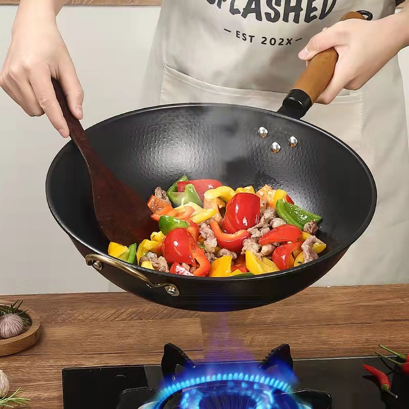 High Quality 32/36CM Non Stick Wok 100% Iron Non Coating Wok With Lid ...
